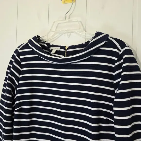 Talbots Roll Neck Striped Knit Shift Dress 3/4 Sleeves Navy Blue Size Large - Picture 3 of 8